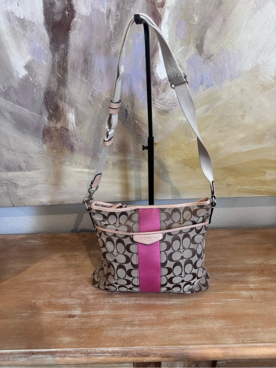 Coach Handbags - Y2KCoach Signature Canvas Crossbody with Pink Stripe